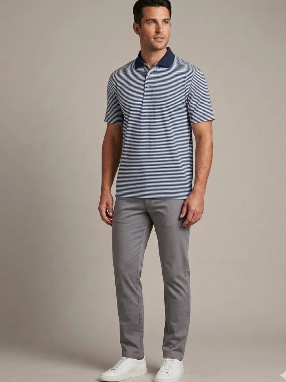 Peter Millar Navy White Striped
Polo Golf Shirt Sz Large